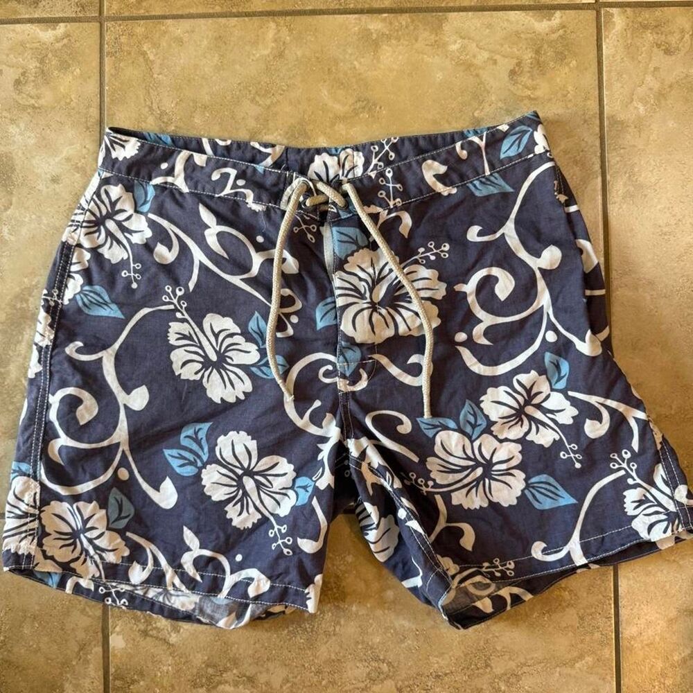 Vintage Y2K Ralph Lauren Rugby Hibiscus Floral Cotton Linen Board Shorts Trunks